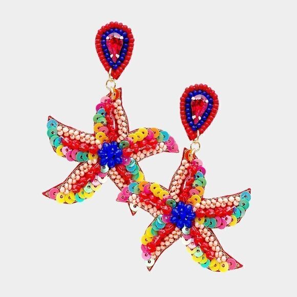 Starfish Multi Color Seed Bead Earrings - Picture 3 of 7